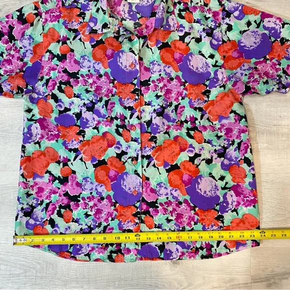 Vintage 1980s HER 100% Silk Short Sleeve Floral Blouse Size L - Picture 12 of 16